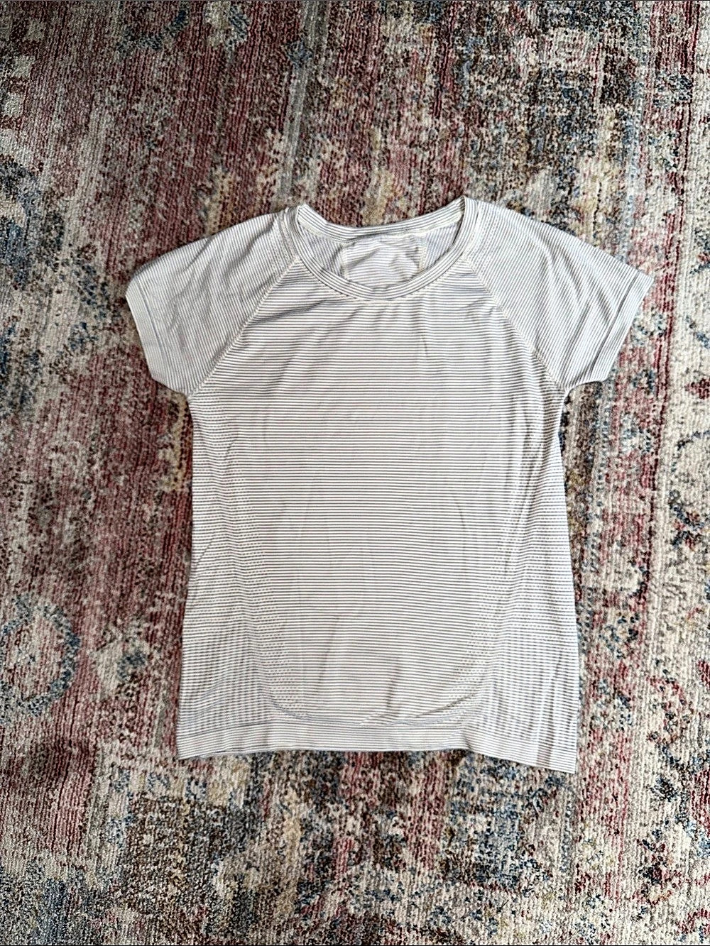 Athleta Momentum Seamless Tee White & Black Striped Short Sleeve-S